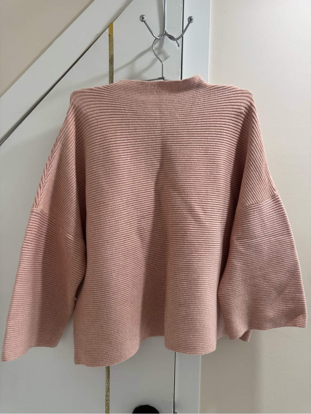 ELLISON Pink Ribbed Knit Oversized Sweater Mock Neck Dolman Sleeve Size M
